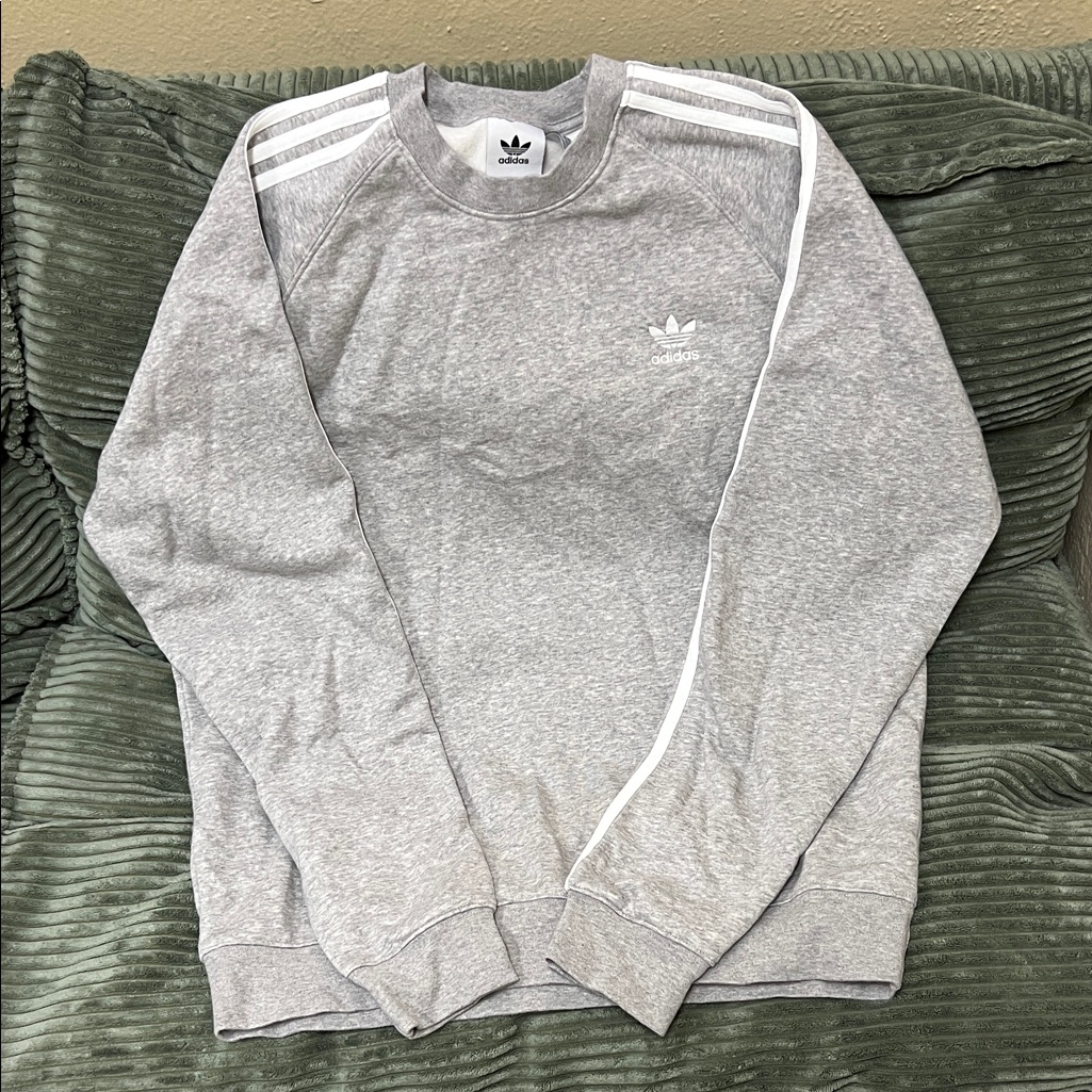 Adidas Heather Gray Crewneck Sweatshirt With White Stripes